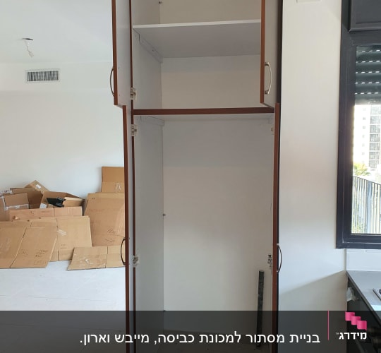 ארון פתוח עם מדפים, חלק מתהליך התקנה